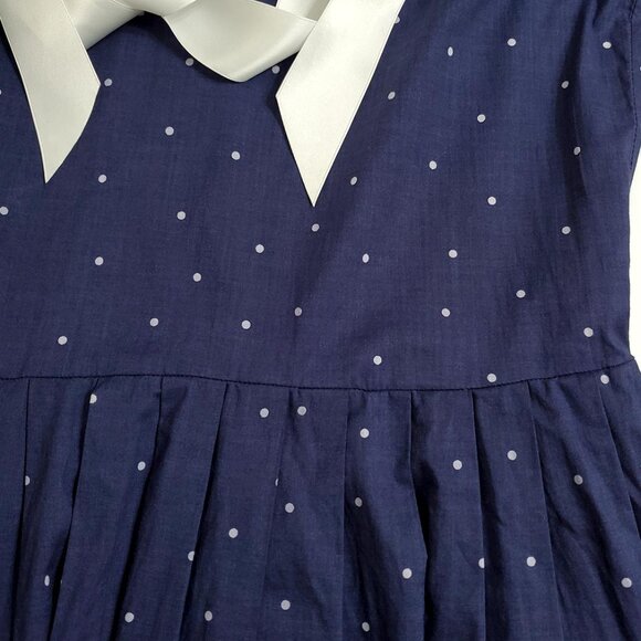 Laura Ashley Vintage 80's Midi Sailor Dress 10 Navy Polka Dot Short Sleeve - Picture 8 of 13